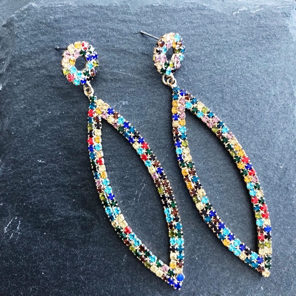 Last 1! Multicolor Rhinestone Drop Earring (J19) - Picture 2 of 2